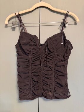 Vtg Nwt Connection 18  Corset
Black Sheer Ruched Boned size S/M